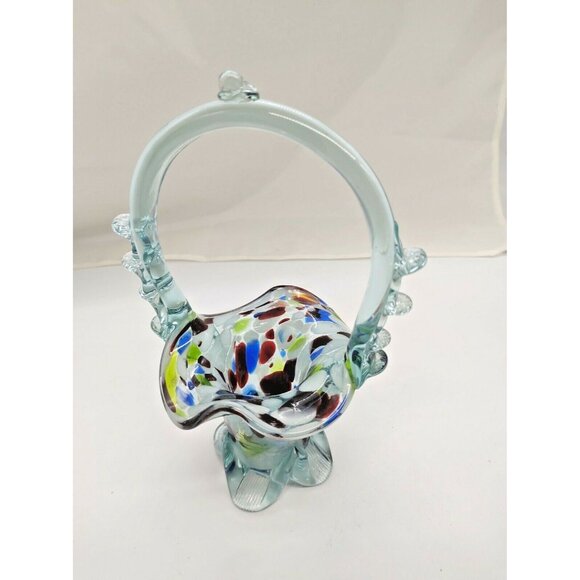 Vintage Rare Murano End of Day Hand-blown Glass Candy Basket 8.5" Tall - Picture 2 of 12
